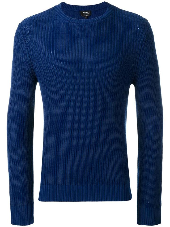 A.p.c. Travel Knitted Jumper, Men's, Size: Medium, Blue, Cotton/linen/flax