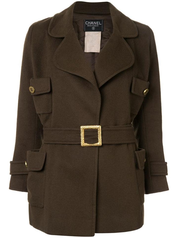 Chanel Pre-owned Flap Pockets Belted Coat - Green