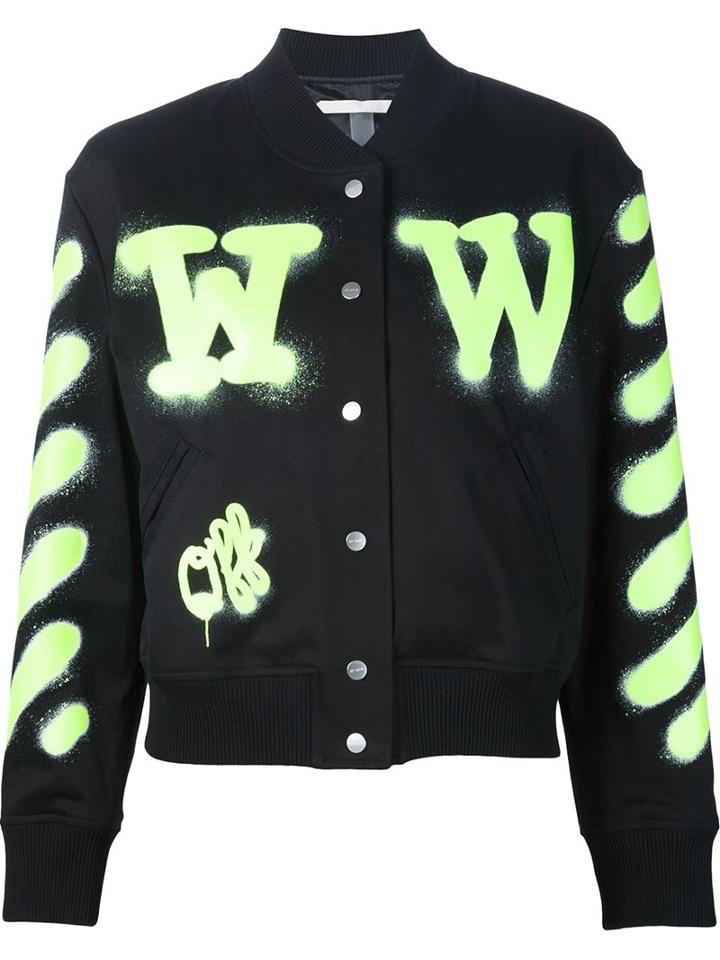 Off-white - Graffiti Printed Cropped Jacket - Women - Cotton/spandex/elastane/viscose - M, Black, Cotton/spandex/elastane/viscose