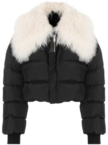 Unravel Project Fur Collar Cropped Quilted Jacket - Black