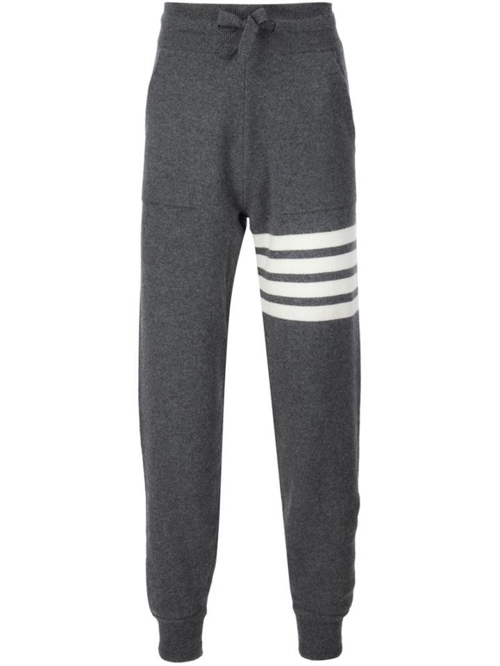 Thom Browne Stripe Detail Sweatpants, Men's, Size: V, Grey, Other Fibers