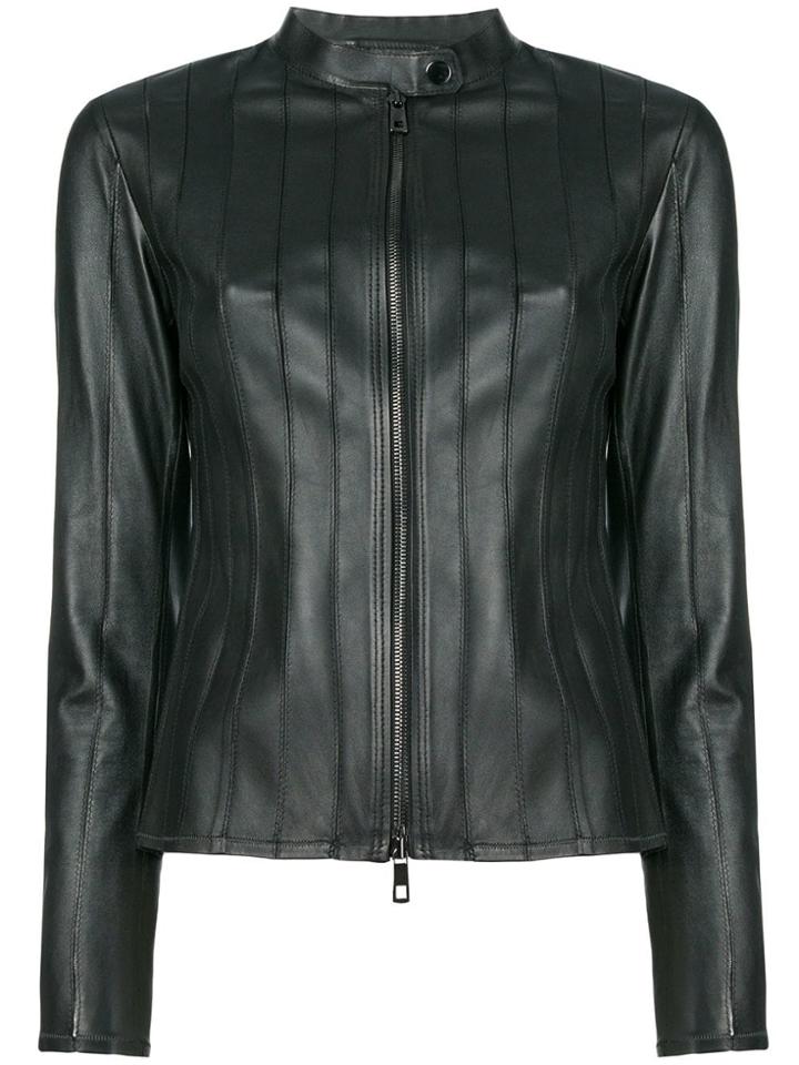 Desa Collection Zipped Leather Jacket - Black