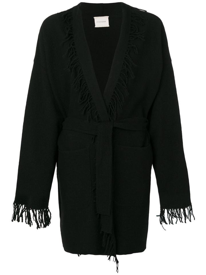 Fine Edge Fringed Robe Cardigan - Black