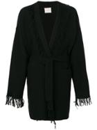 Fine Edge Fringed Robe Cardigan - Black