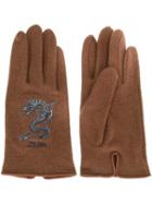 Jean Paul Gaultier Vintage Dragon Embroidered Gloves, Women's, Brown