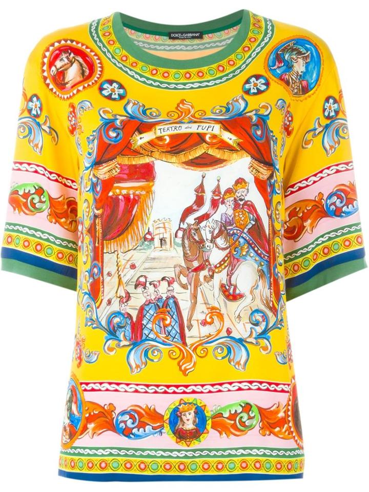 Dolce & Gabbana Carretto Siciliano Print Top, Women's, Size: 40, Yellow, Silk/cotton/spandex/elastane