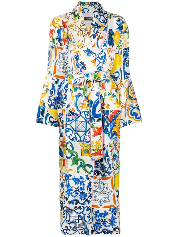 Dolce & Gabbana Sicilian Tile Long Coat - White