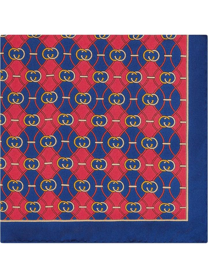 Gucci Pocket Square With Interlocking G Rhombus Print - Blue