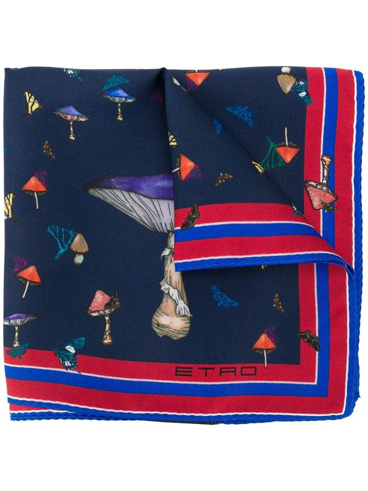 Etro Toadstool Print Pocket Square - Blue