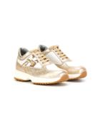 Hogan Kids Sequinned Logo Sneakers, Girl's, Size: 35, Nude/neutrals
