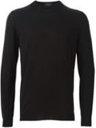 Zanone Crew Neck Sweater, Men's, Size: 54, Black, Polyamide/virgin Wool