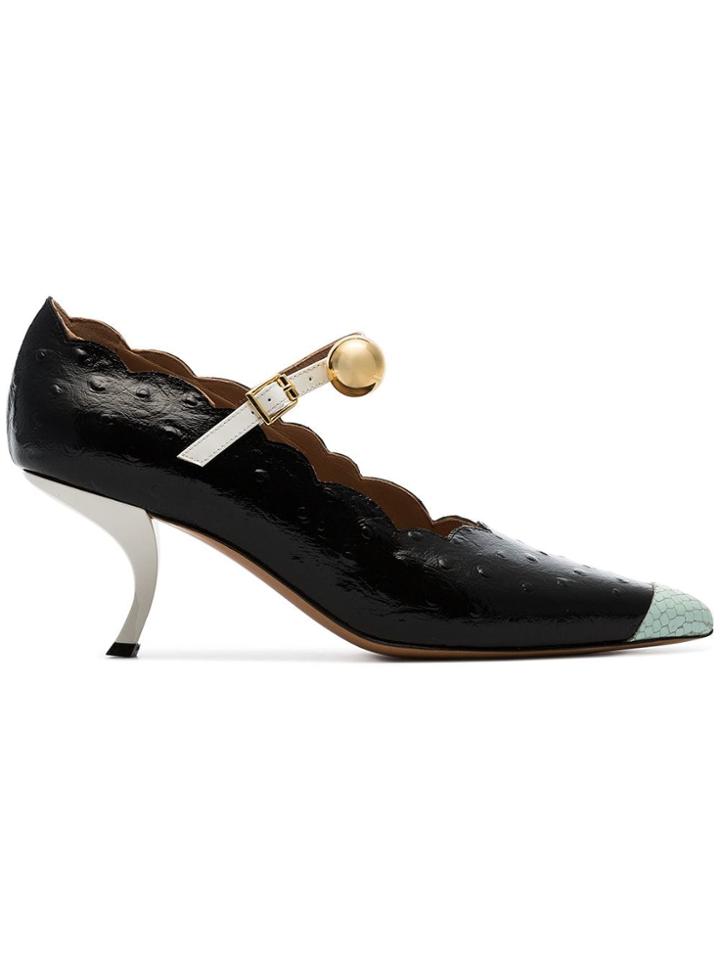 Marni Black Mary Jane 50 Bow Heel Leather Pumps