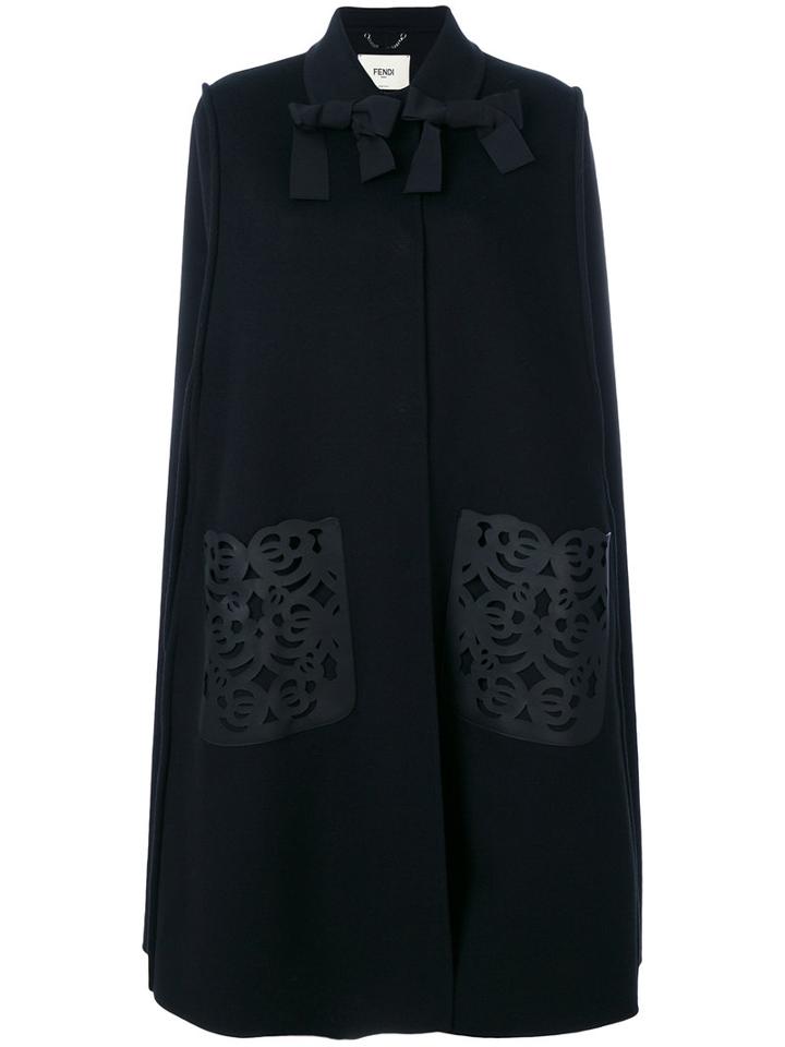 Fendi - Embroidered Cape Coat - Women - Cotton/lamb Skin/sheep Skin/shearling/virgin Wool - 42, Black, Cotton/lamb Skin/sheep Skin/shearling/virgin Wool