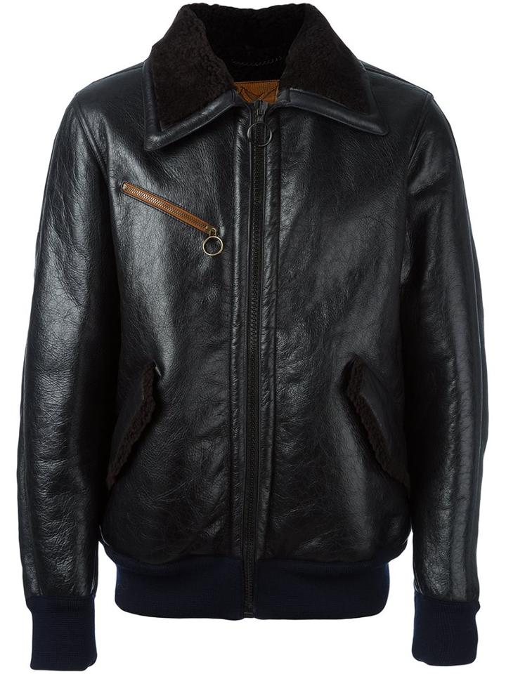 Golden Goose Deluxe Brand Leather Bomber Jacket, Men's, Size: Small, Black, Calf Leather/polyester