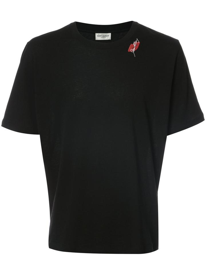 Saint Laurent - Lip Print T-shirt - Men - Cotton/acetate - Xxl, Black, Cotton/acetate