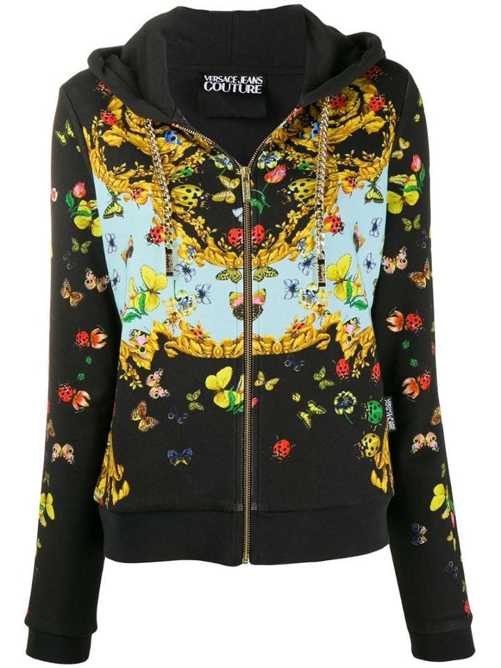 Versace Jeans Couture Bug Print Zipped Hoodie - Black