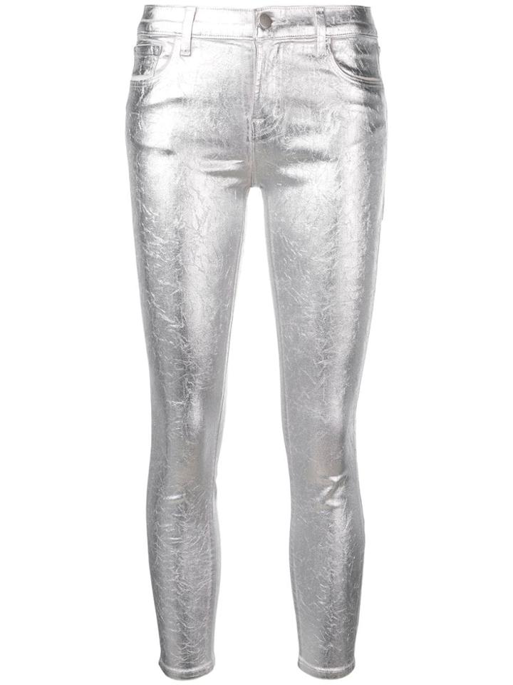 J Brand Metallic Skinny Jeans - Silver