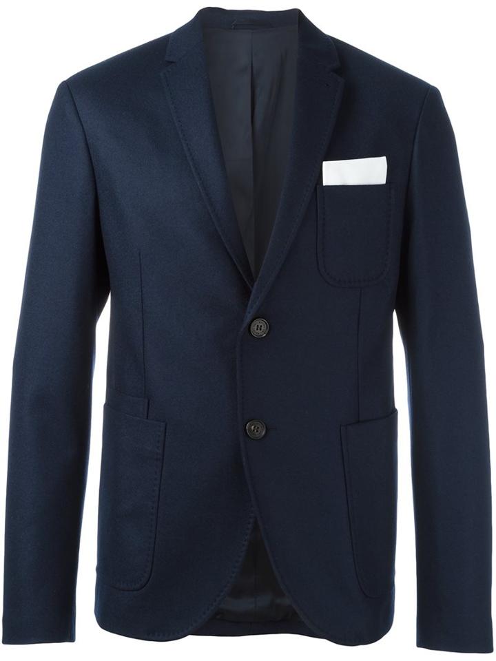Neil Barrett Two Button Blazer, Men's, Size: 50, Blue, Polyester/spandex/elastane/viscose/virgin Wool