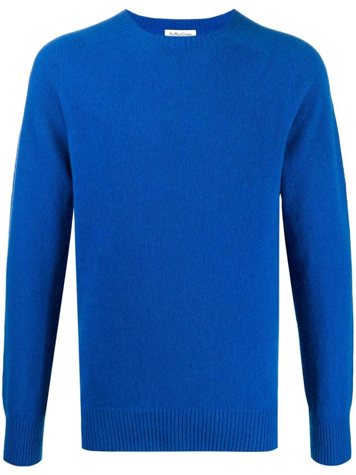 Ymc Ribbed-knit Crew-neck Jumper - Blue