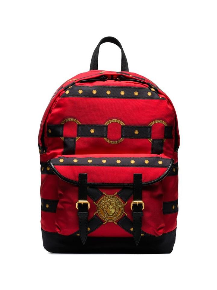 Versace Bondage-print Backpack - Red