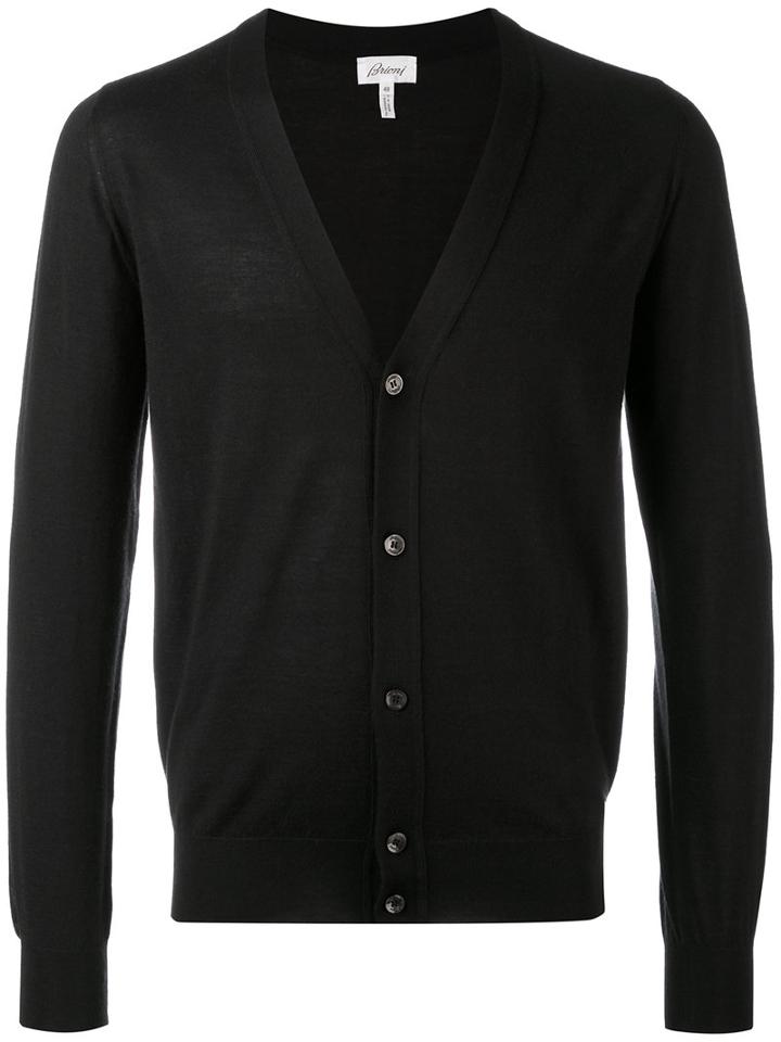 Brioni - V-neck Buttoned Cardigan - Men - Silk/cashmere - 54, Black, Silk/cashmere