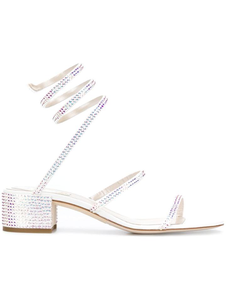 René Caovilla Crystal Embellished Sandals - White