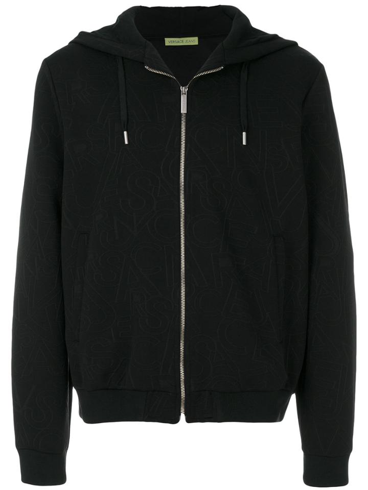 Versace Jeans Logo Patterned Hooded Jacket - Black