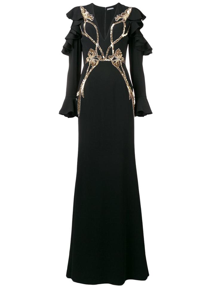 Alexander Mcqueen Sequin Embroidered Evening Dress - Black