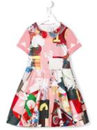 Simonetta Printed Organza Collar Dress, Girl's, Size: 10 Yrs, Pink/purple