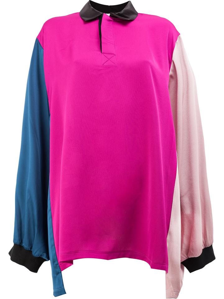 Koché Colour Block Flared Polo Top - Pink & Purple
