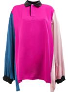 Koché Colour Block Flared Polo Top - Pink & Purple