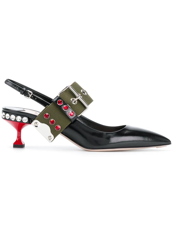 Miu Miu Crystal Embellished Pumps - Black