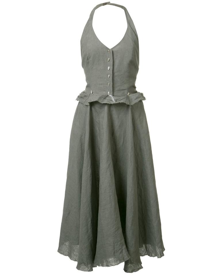 Ma+ Ruffled Waist Flared Dress, Women's, Size: 40, Grey, Linen/flax