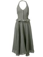 Ma+ Ruffled Waist Flared Dress, Women's, Size: 40, Grey, Linen/flax