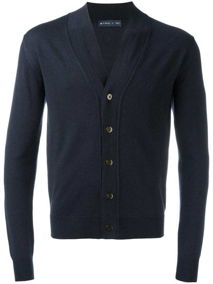 Etro V-neck Cardigan, Men's, Size: Small, Blue, Wool