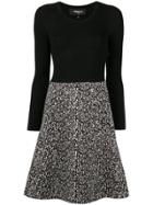Paule Ka 5/5 Knit Tweed Ls Fitted Drs Round Neck Rib Ptn 56%pan
