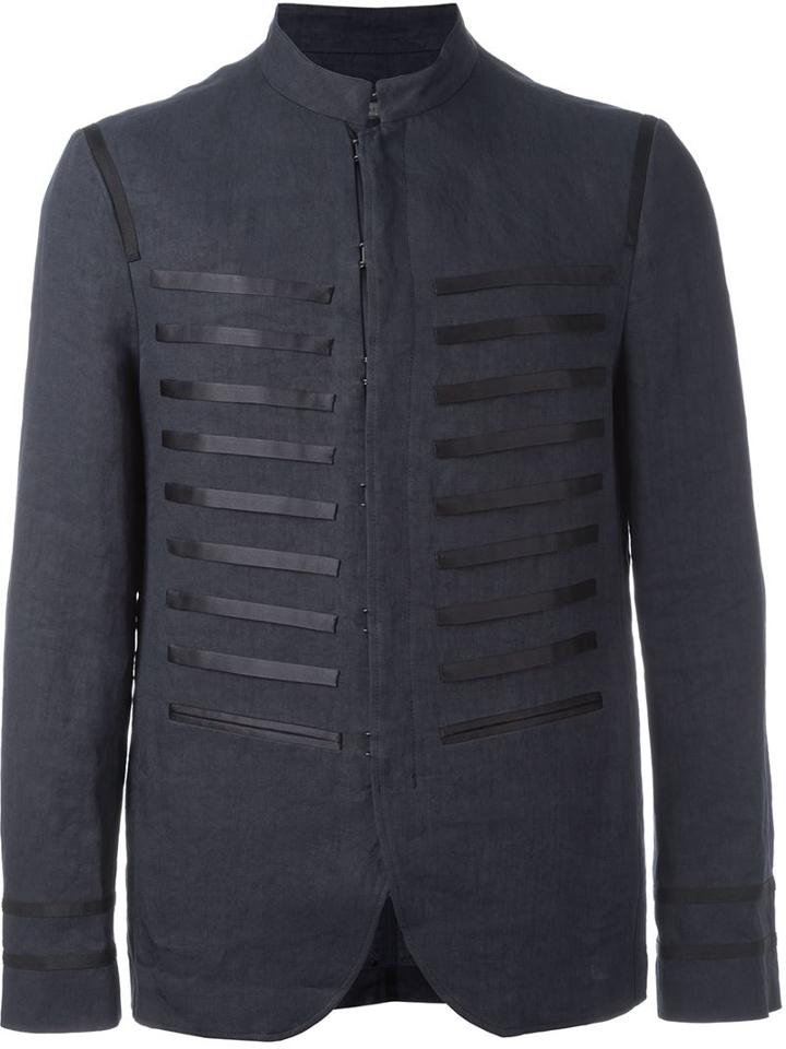 John Varvatos Stripe Patch Applique Hook Jacket, Men's, Size: 48, Blue, Linen/flax