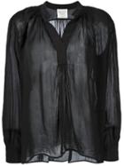 Forte Forte Band Collar Sheer Blouse, Women's, Size: I, Black, Silk/cotton