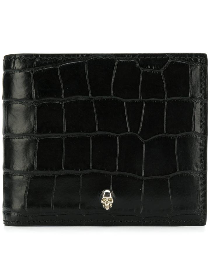 Alexander Mcqueen Crocodile Embossed Money Clip Wallet - Black