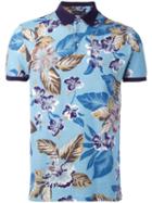 Etro Floral Print Polo Shirt, Men's, Size: Medium, Blue, Cotton