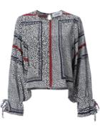 Derek Lam 10 Crosby - Printed Flared Cuff Top - Women - Silk - 0, Black, Silk