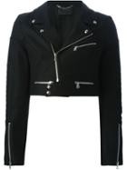 Diesel Black Gold Cropped Biker Jacket, Women's, Size: 44, Wool/nylon/cotton/nylon
