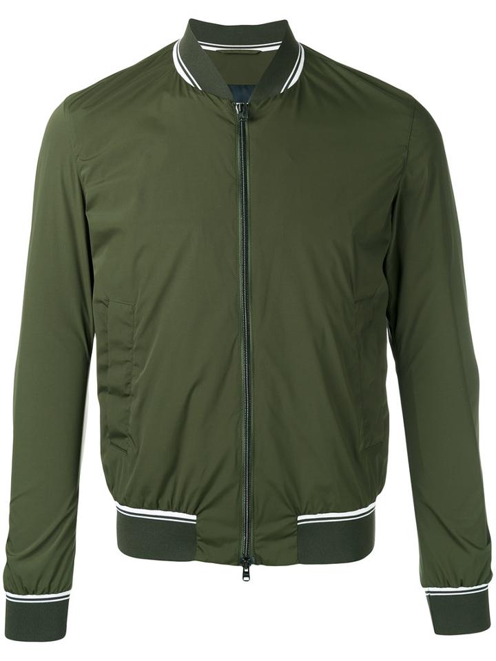 Herno Striped Detail Bomber Jacket, Men's, Size: 50, Green, Polyamide/spandex/elastane