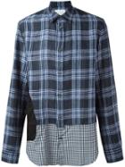 Maison Margiela Contrast Hem Checked Shirt, Men's, Size: 52, Blue, Linen/flax/cotton