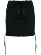 Unravel Project Side Lace-up Denim Skirt - Black