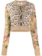 Msgm Leopard Print Cropped Sweater - Neutrals