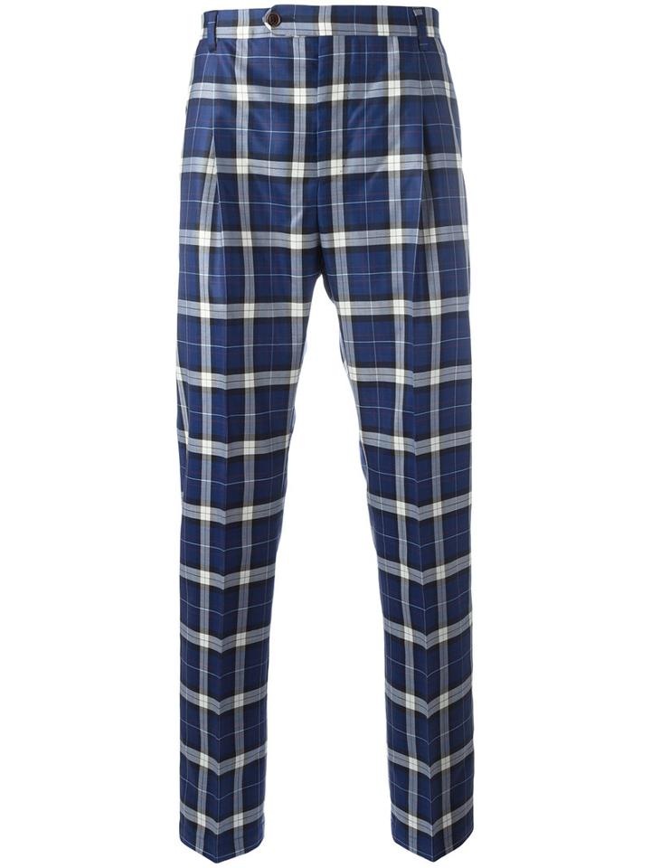 Al Duca D'aosta 1902 Check Tailored Trousers, Men's, Size: 50, Blue, Virgin Wool