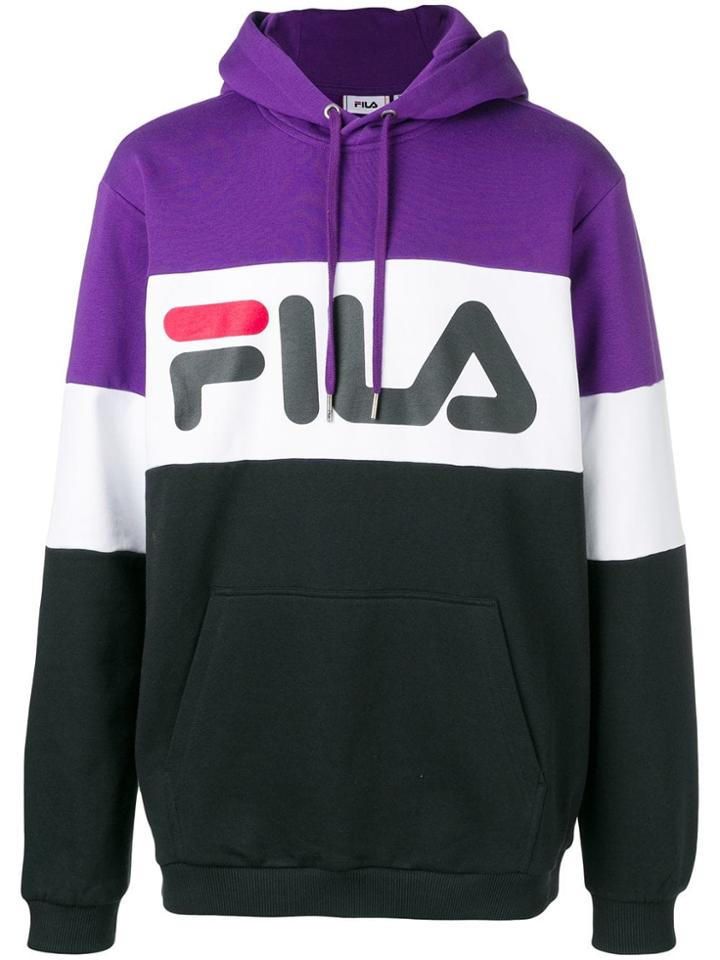 Fila Panelled Logo Print Hoodie - Black