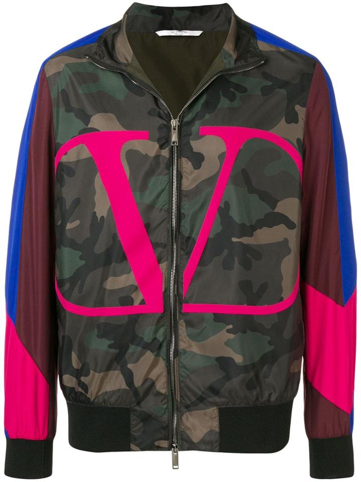 Valentino Logo Camouflage Print Jacket - Green