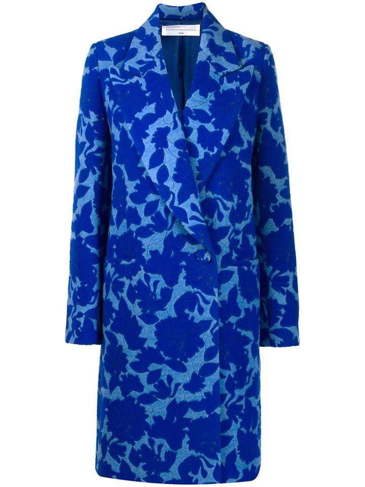 Victoria Victoria Beckham Floral Jacquard Coat - Blue